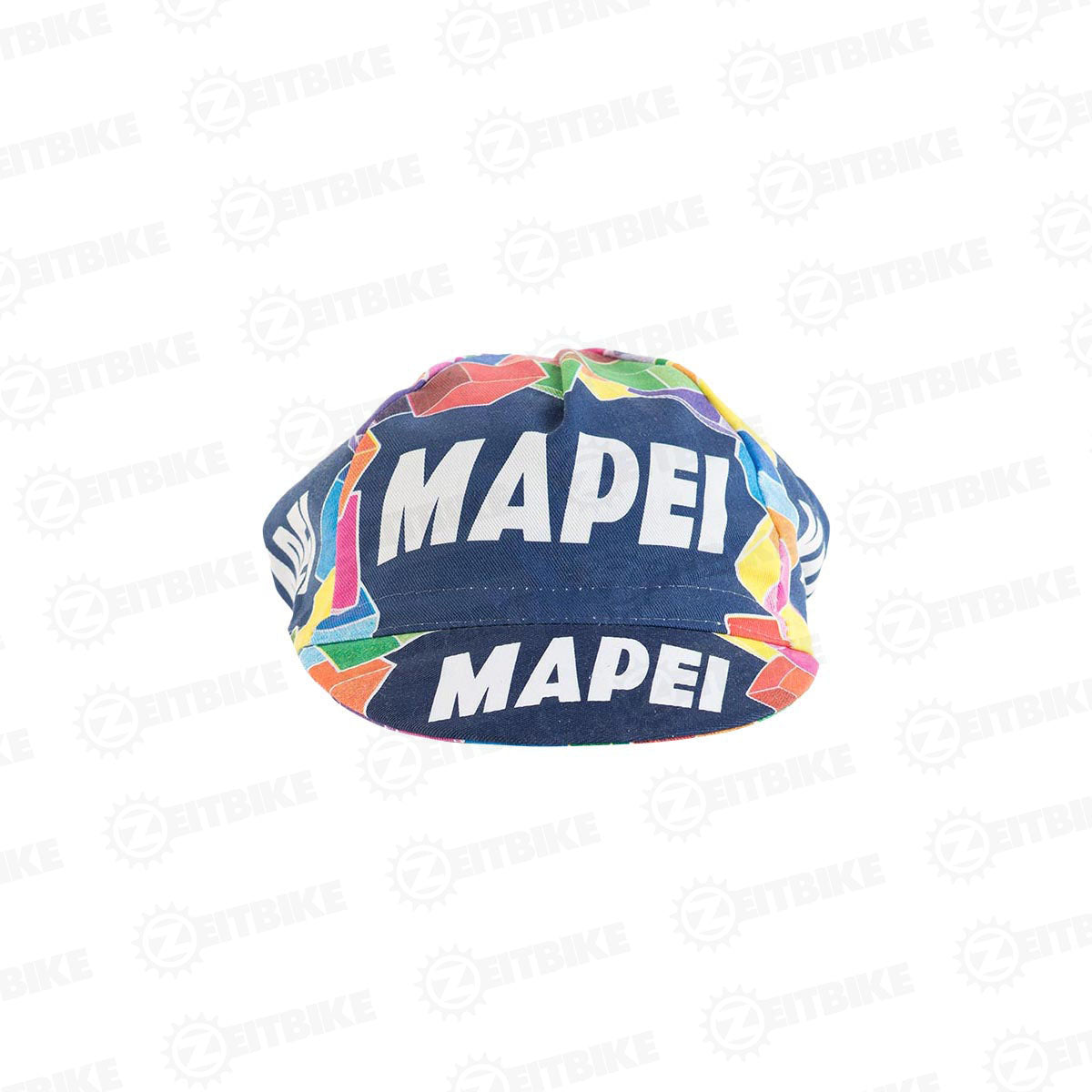 ZEITBIKE vintage Mapei cycling cap with blue and white design, featuring the Mapei logo and classic curved brim.