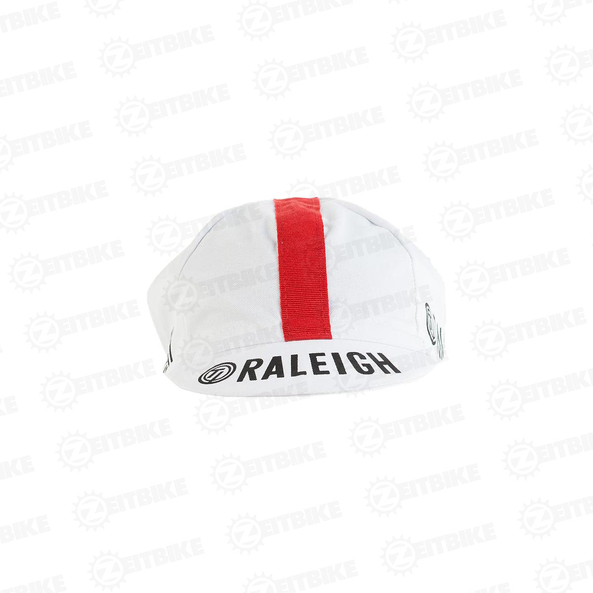 Vintage Raleigh cycling cap by ZEITBIKE featuring a classic design with a curved brim and retro style, front view image.