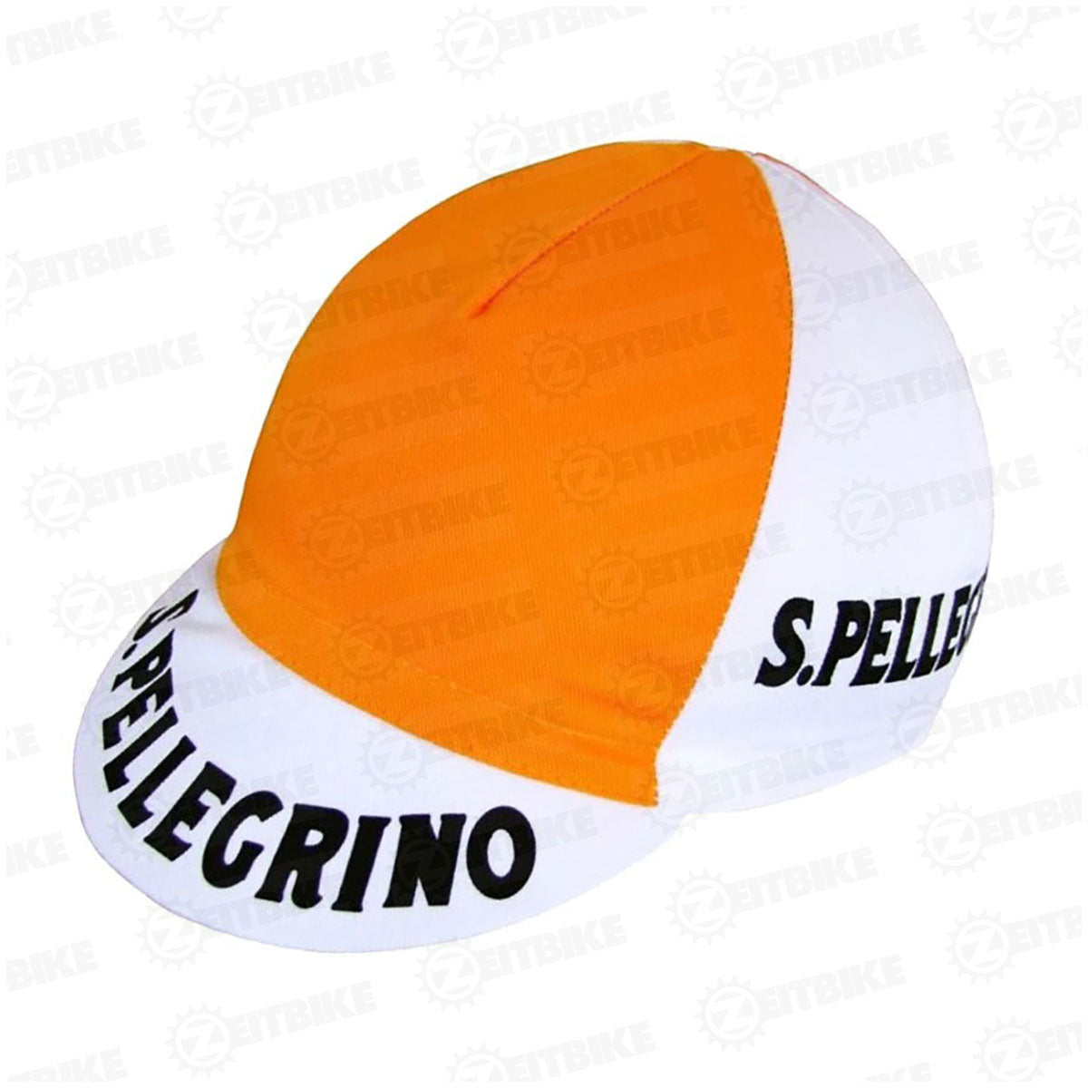 ZEITBIKE vintage cycling cap with S.Pellegrino branding, classic design, and breathable fabric for stylish cycling accessories.