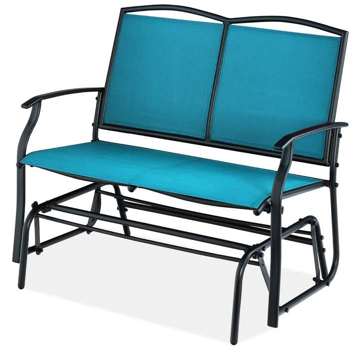 2 Seat Mesh Patio Loveseat Swing Glider Rocker with Armrests in Blue - OVERLANDERS Outfitter