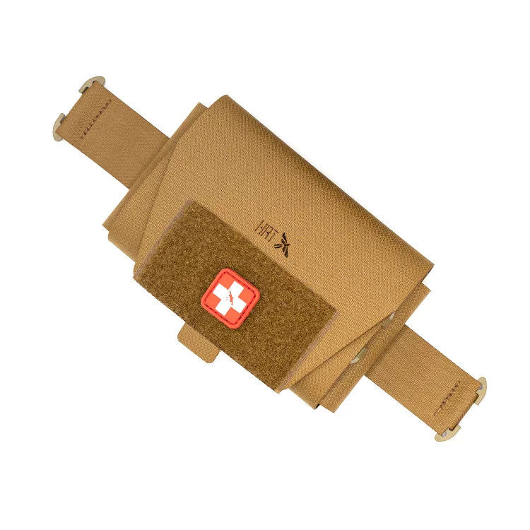 HCC Tactical ARC Medical Pouch in coyote brown, showcasing multiple compartments and durable fabric for tactical use.