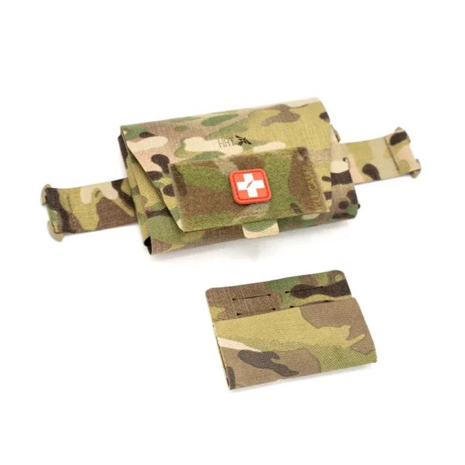 HCC Tactical ARC Medical Pouch in multi-cam camouflage, featuring multiple compartments for medical supplies.