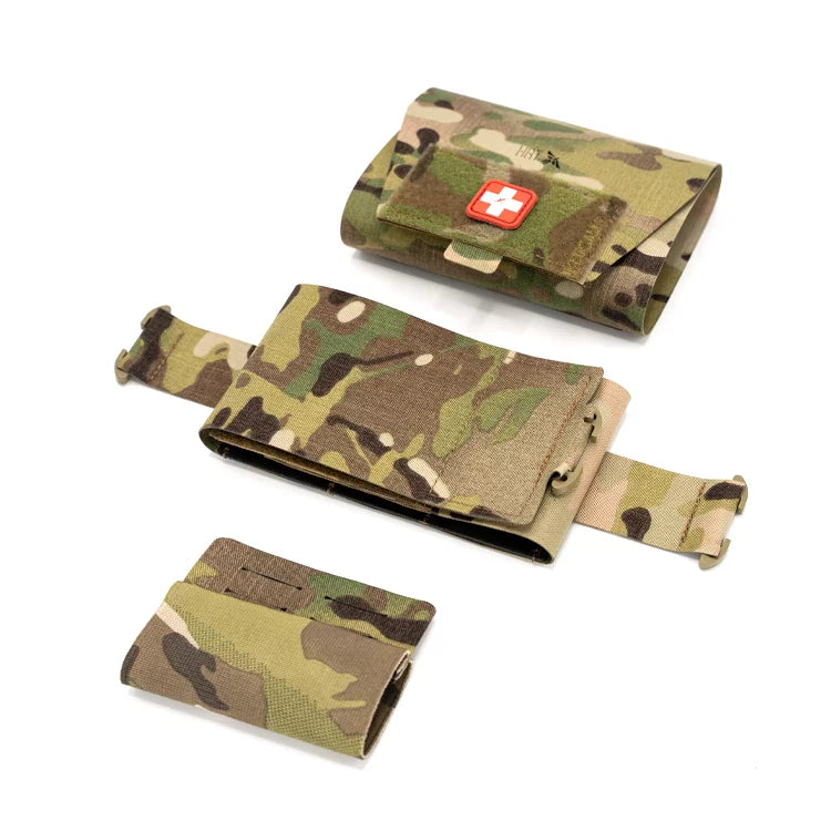 HCC Tactical ARC Medical Pouch in multicam design, showcasing its durable fabric and multiple storage compartments.