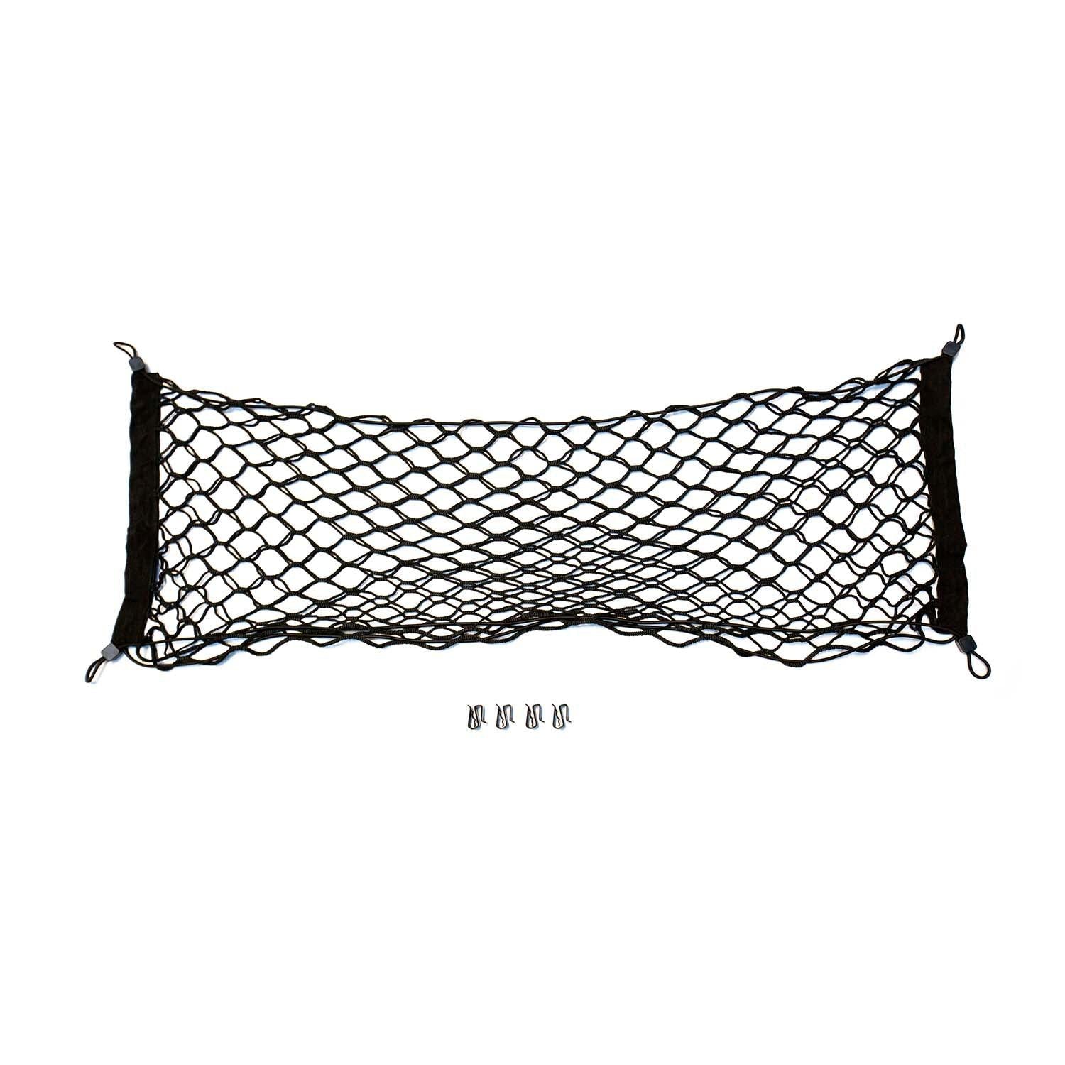 Toyota Tacoma attic storage net by Flatirons Overland, shown installed in vehicle attic for secure cargo organization.