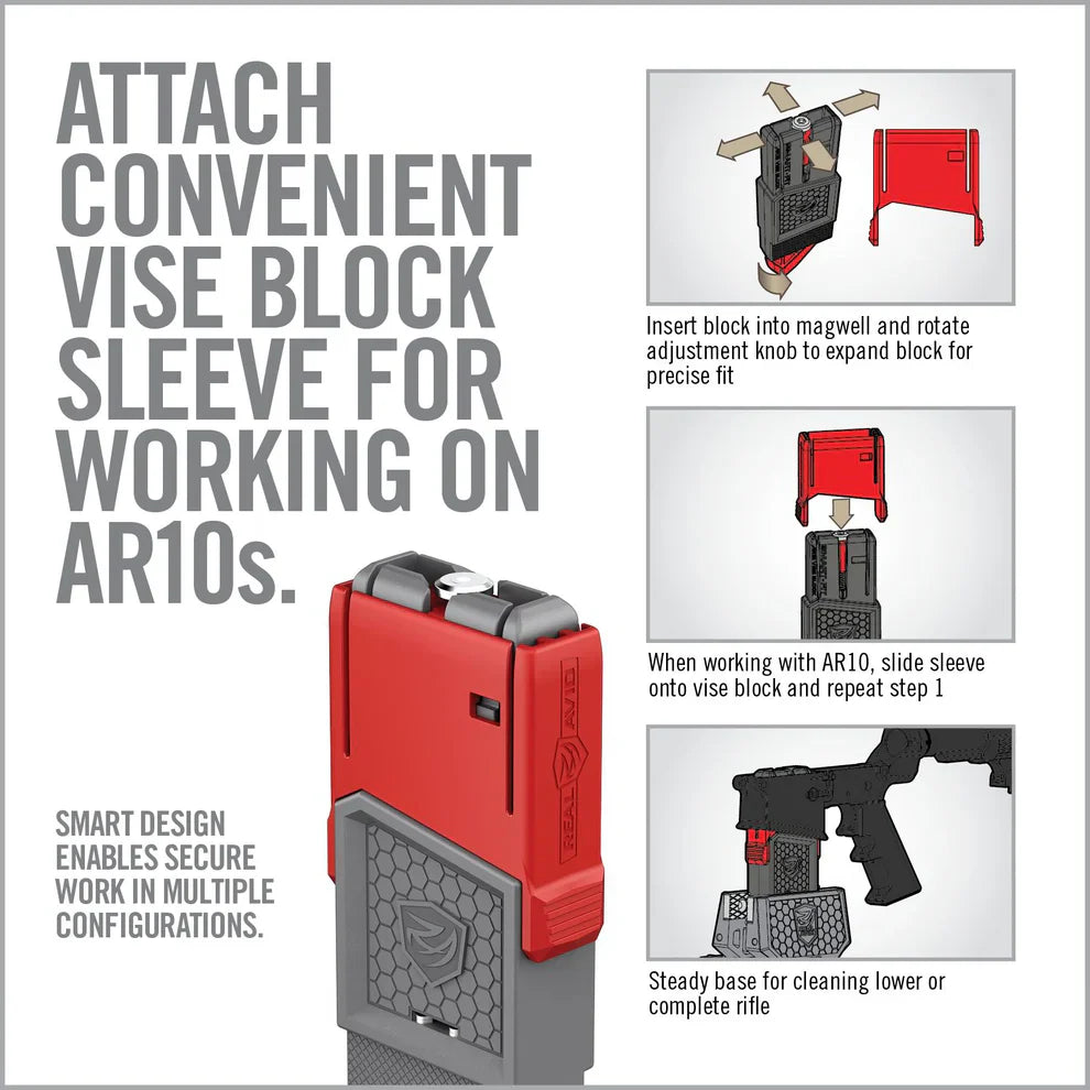 HCC Tactical Smart-Fit® Vise Block Sleeve for AR10, designed for secure cleaning and maintenance of firearms.