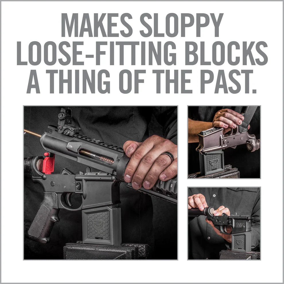 Smart-Fit® Vise Block Sleeve for AR10 by HCC Tactical, designed for secure firearm cleaning and maintenance support.