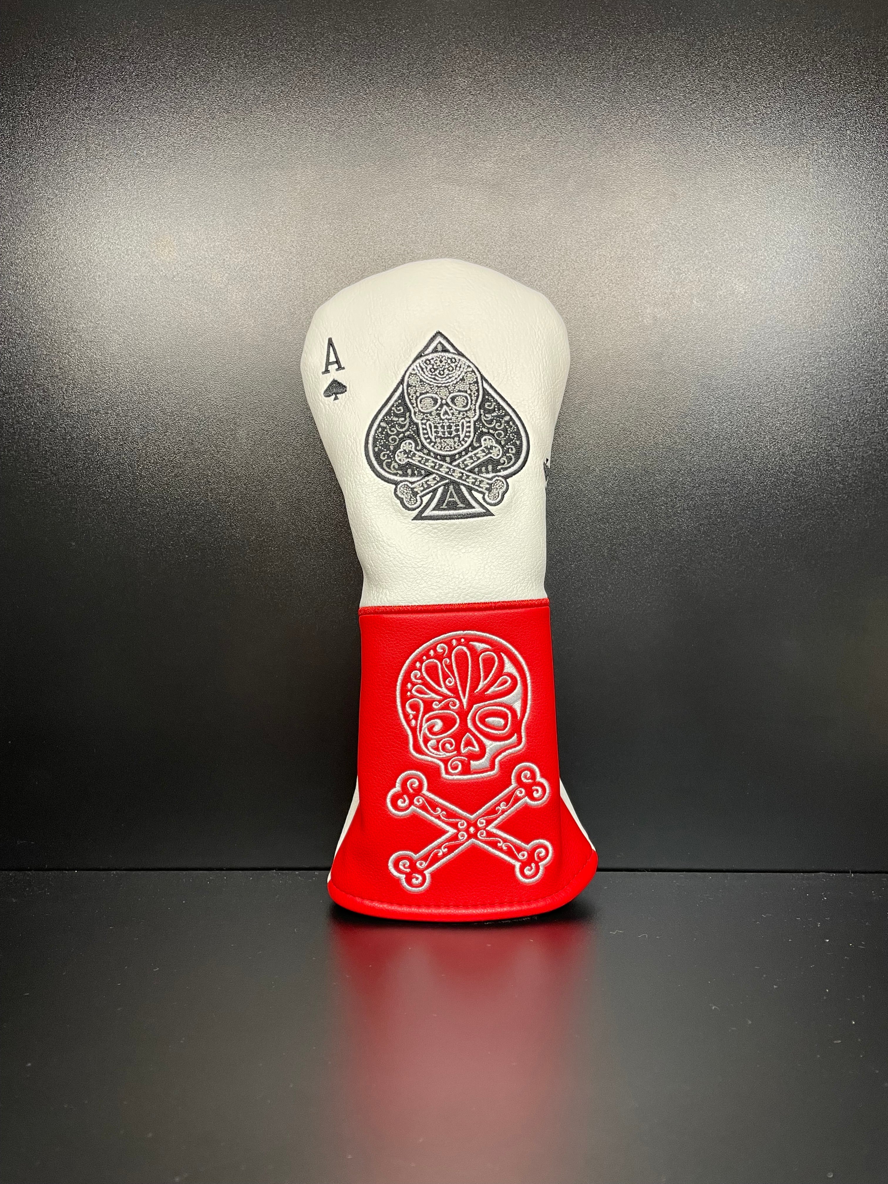 ParWestGolf Ace Skull & Crossbones golf club headcover with bold skull design, fits standard golf clubs for a stylish look.