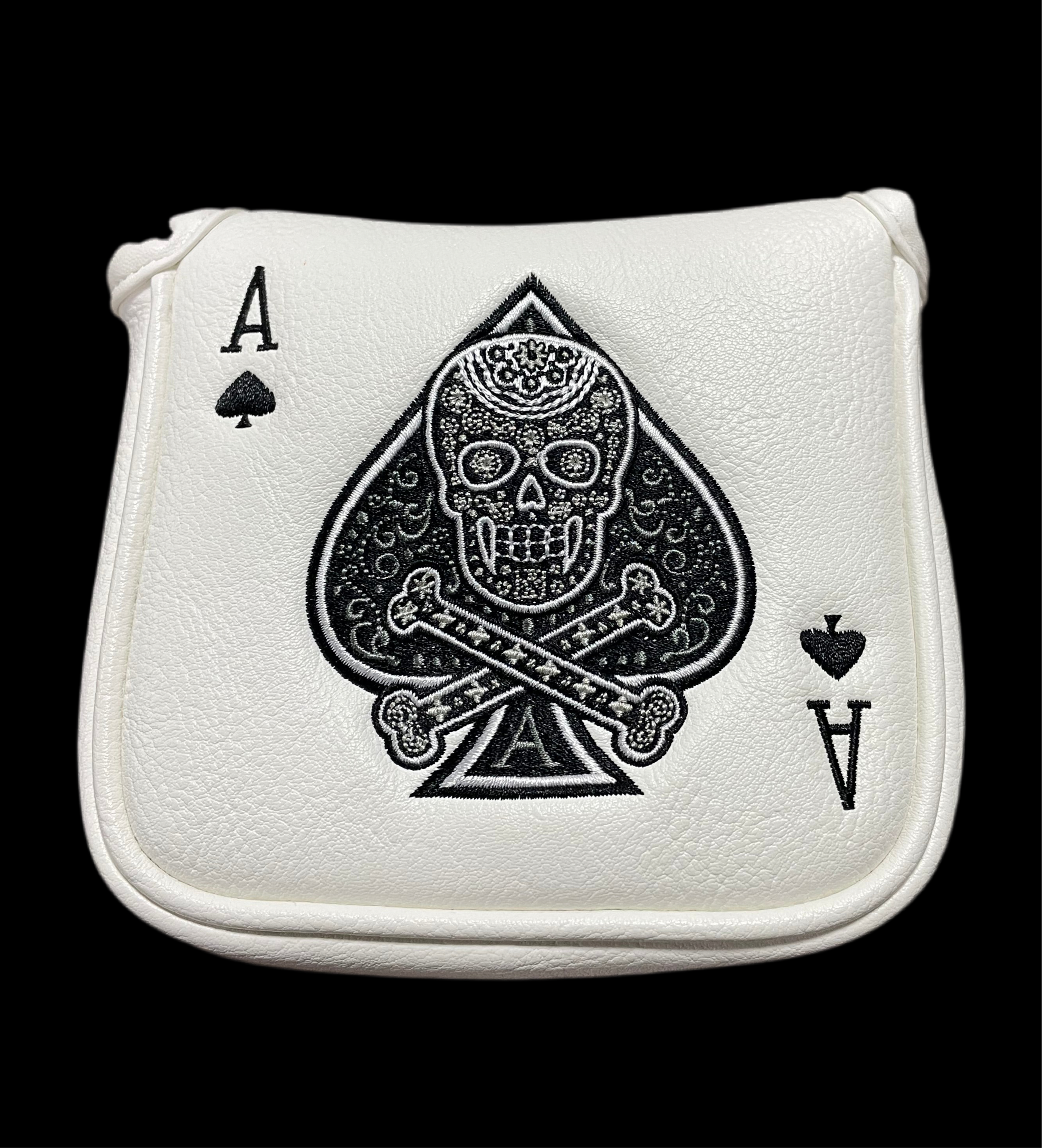 ParWestGolf Ace skull and crossbones golf club headcover with black and white design, fits standard driver or fairway wood clubs