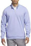 Adidas Elevated Quarter-Zip Golf Pullover in black, lightweight athletic clothing with a stand collar and zip front.