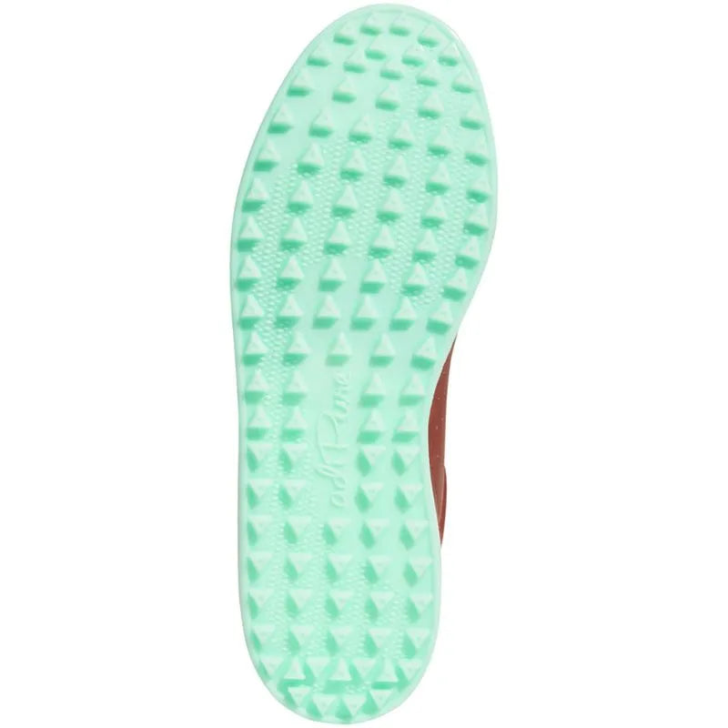 Pair of Adidas FLOPSHOT spikeless golf shoes with white and black design, featuring breathable upper and rubber outsole for grip.