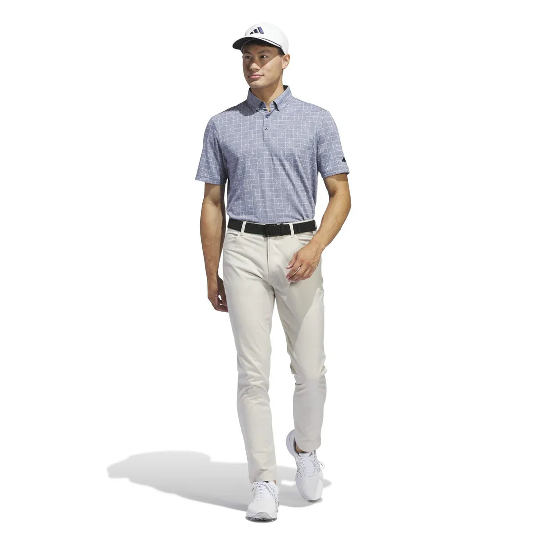 Adidas GO-TO Novelty golf polo shirt in navy with white accents, tailored fit, and breathable fabric for comfortable sportswear.