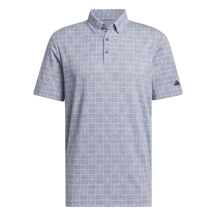 Adidas GO-TO Novelty Golf Polo Shirt in breathable fabric, featuring classic design and brand logo, worn by a golfer.