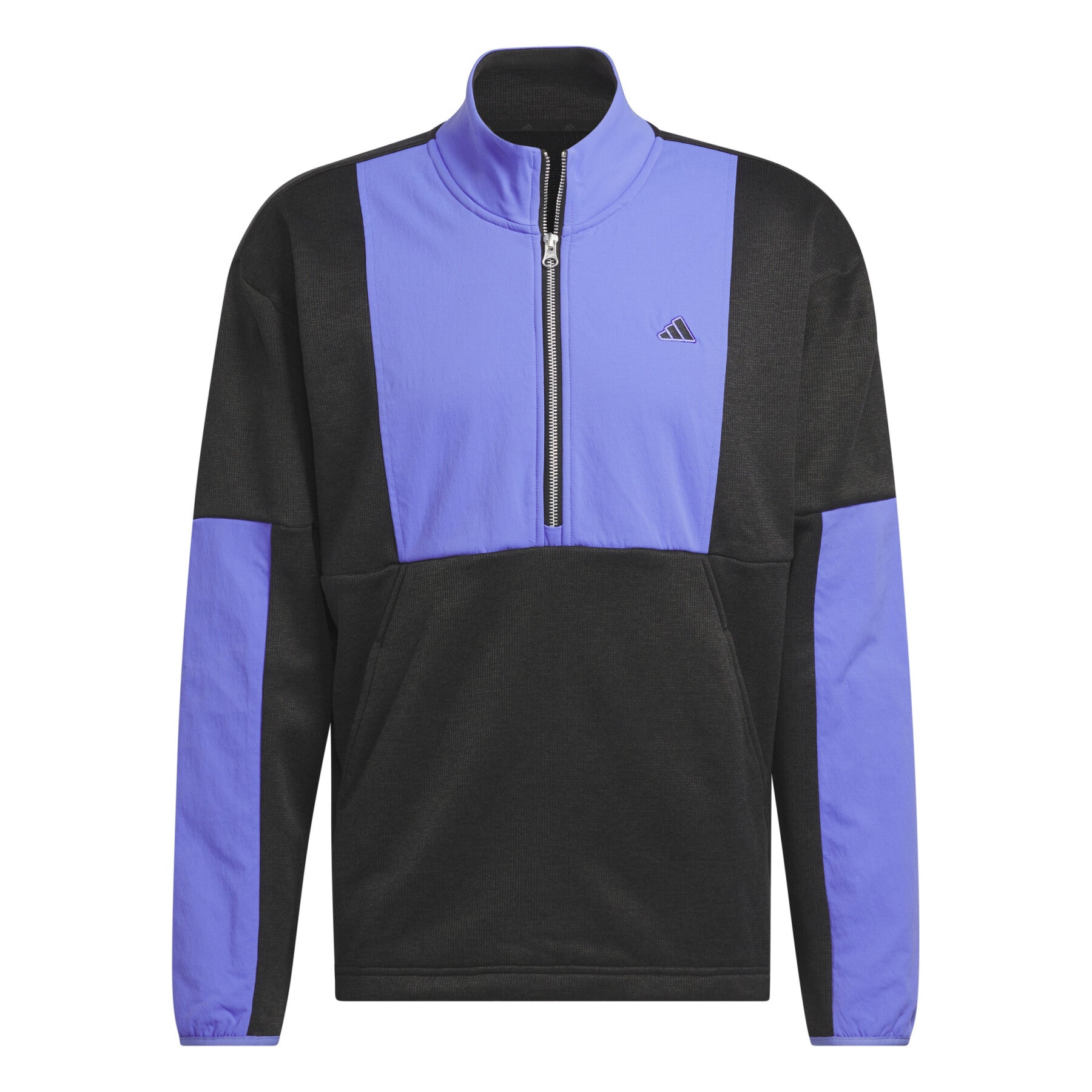 Adidas Go-To DWR Hybrid 1/2 Zip Sweatshirt in black with a half-zip collar, designed for comfortable outdoor wear.