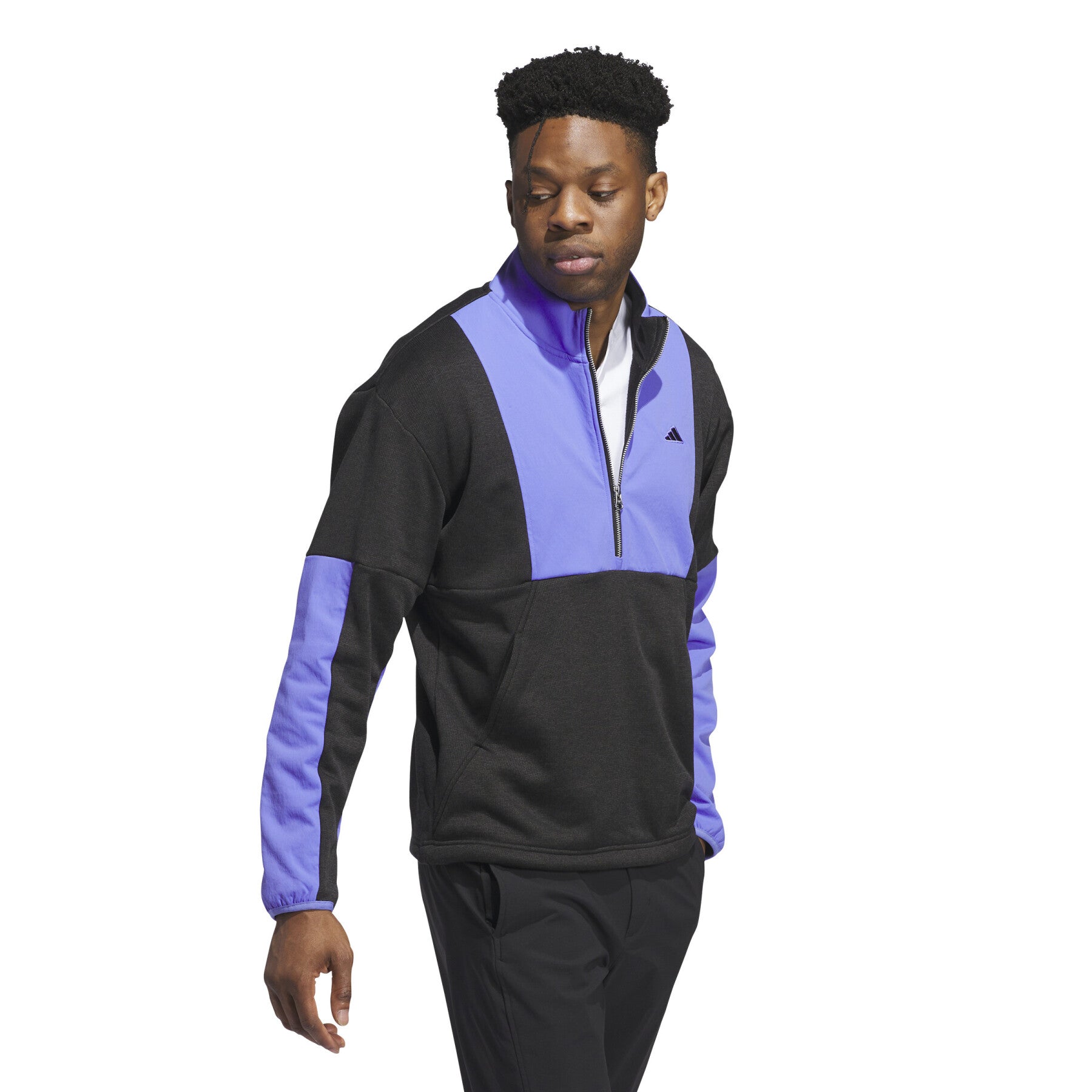 Adidas Go-To DWR Hybrid 1/2 Zip Sweatshirt in navy with a half-zip front and athletic fit, designed for active wear.
