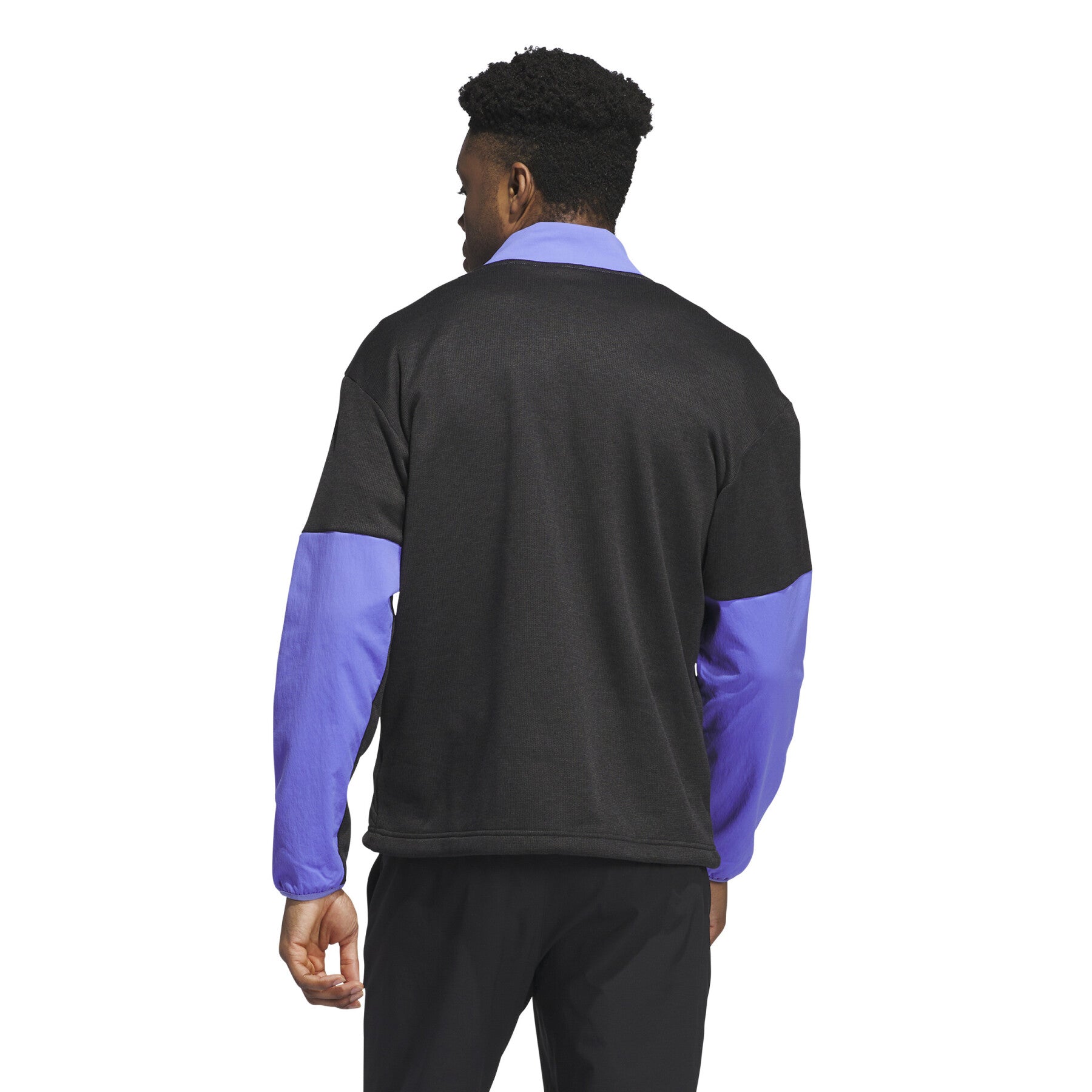 Adidas Go-To DWR Hybrid 1/2 Zip Sweatshirt in black with a half-zip collar, lightweight and water-resistant, suitable for outdoor wear