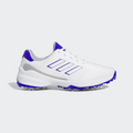 Adidas men's ZG23 golf shoes with white and black design, featuring sporty style and comfortable fit for on-course performance.