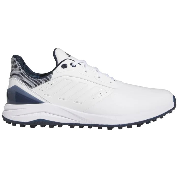 Adidas Solarmotion Spikeless 24 golf shoes in black with white accents, designed for comfort and grip on the golf course.