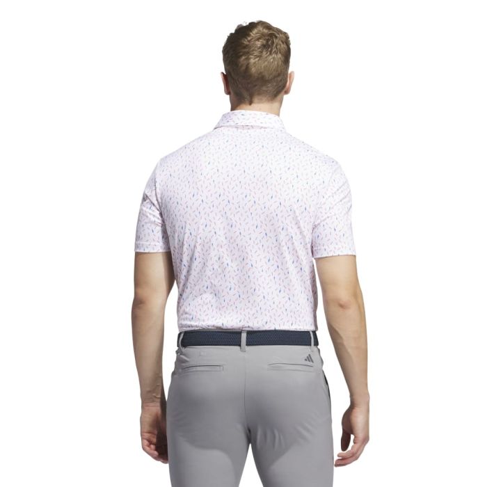 Adidas Ultimate365 allover print golf polo shirt in vibrant colors, designed for comfortable performance on the golf course.