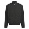 Adidas Ultimate365 quilted DWR half-zip pullover in black, lightweight golf clothing with a stand collar and zip closure.