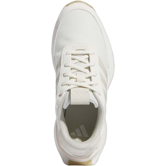 Adidas women's S2G Spikeless 24 golf shoes with white and blue design, featuring a sleek, comfortable fit for on-course wear