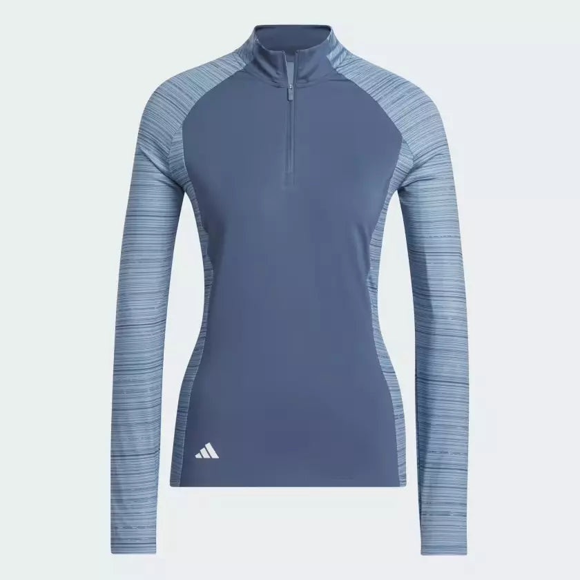 Adidas women's Ultimate365 quarter-zip golf pullover in lightweight fabric, black with subtle branding, suitable for golf or casual wear.