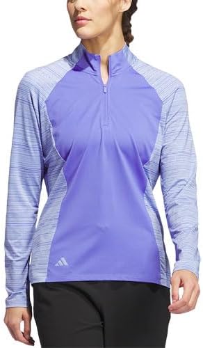 Adidas women's Ultimate365 quarter-zip golf pullover in black, moisture-wicking athletic clothing for women.