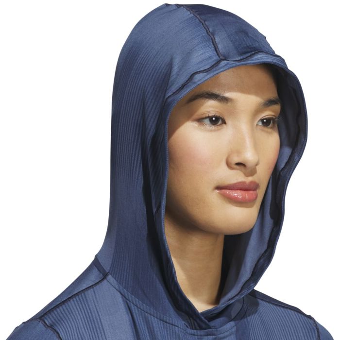 Adidas women's Ultimate365 printed hoodie in black with colorful graphic design, casual athletic clothing for women.