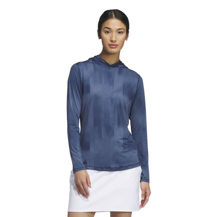 Adidas Women's Ultimate365 printed hoodie, casual athletic clothing with colorful design, suitable for golf and active wear.
