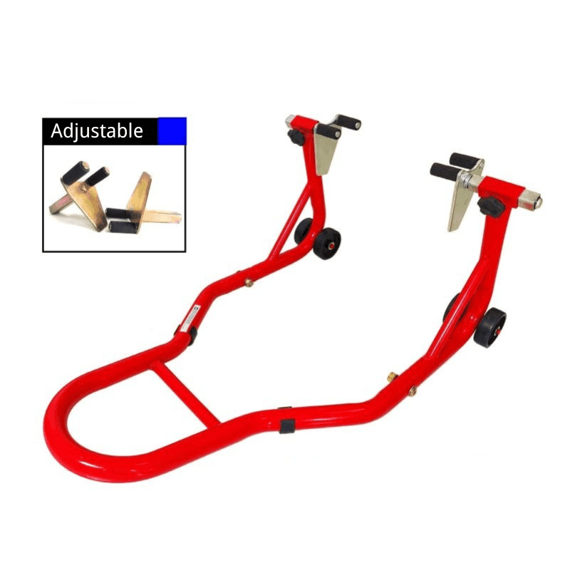 Bean's Moto Booth Liou Stand™ motorcycle paddock stand dolly with adjustable features for easy motorcycle lifting and moving.