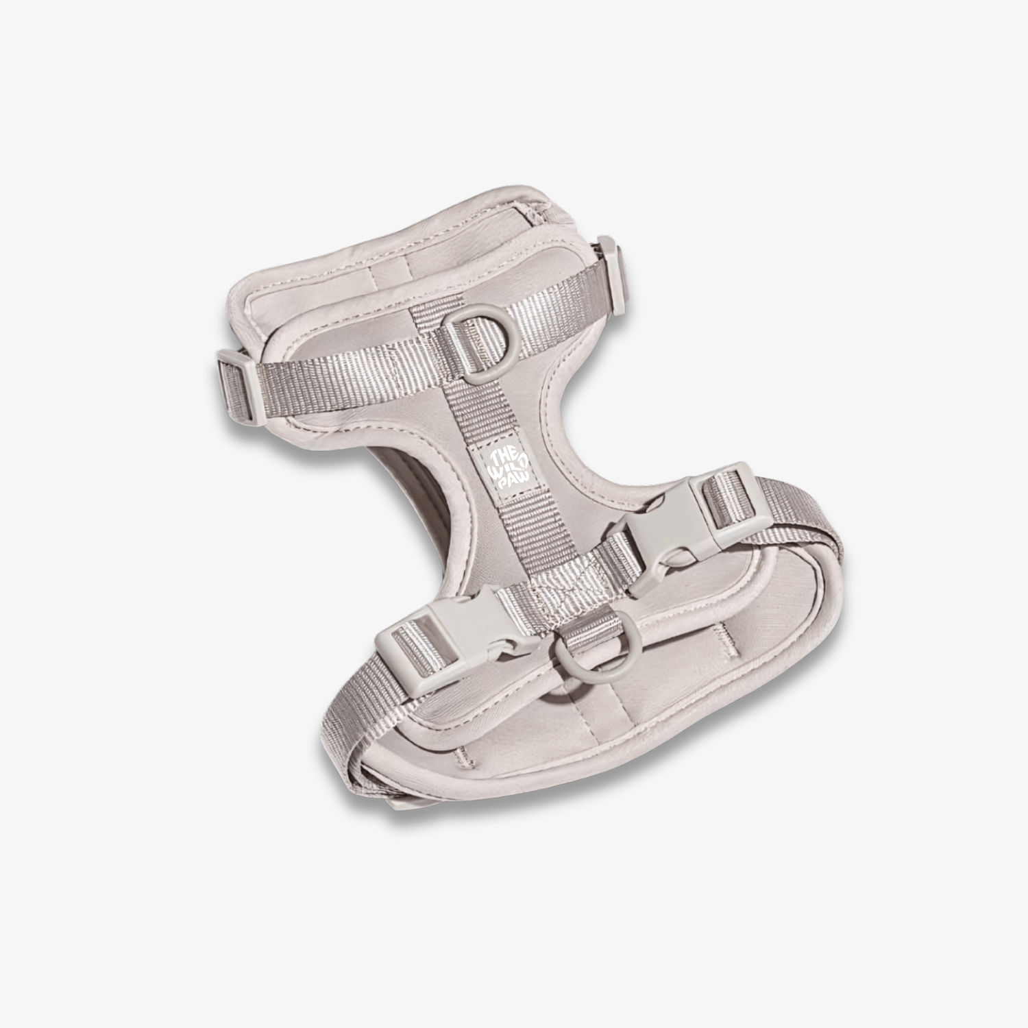 White AdventurePro Harness by The Wild Paw, durable pet harness with adjustable straps and secure clip for outdoor adventures.