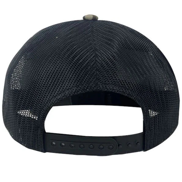 Back view of HCC Tactical Scorpion Trucker Hat showing mesh panels and adjustable snapback closure.