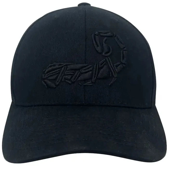 Black HCC Tactical Scorpion Logo hat featuring a front-facing view with adjustable strap and embroidered scorpion emblem.