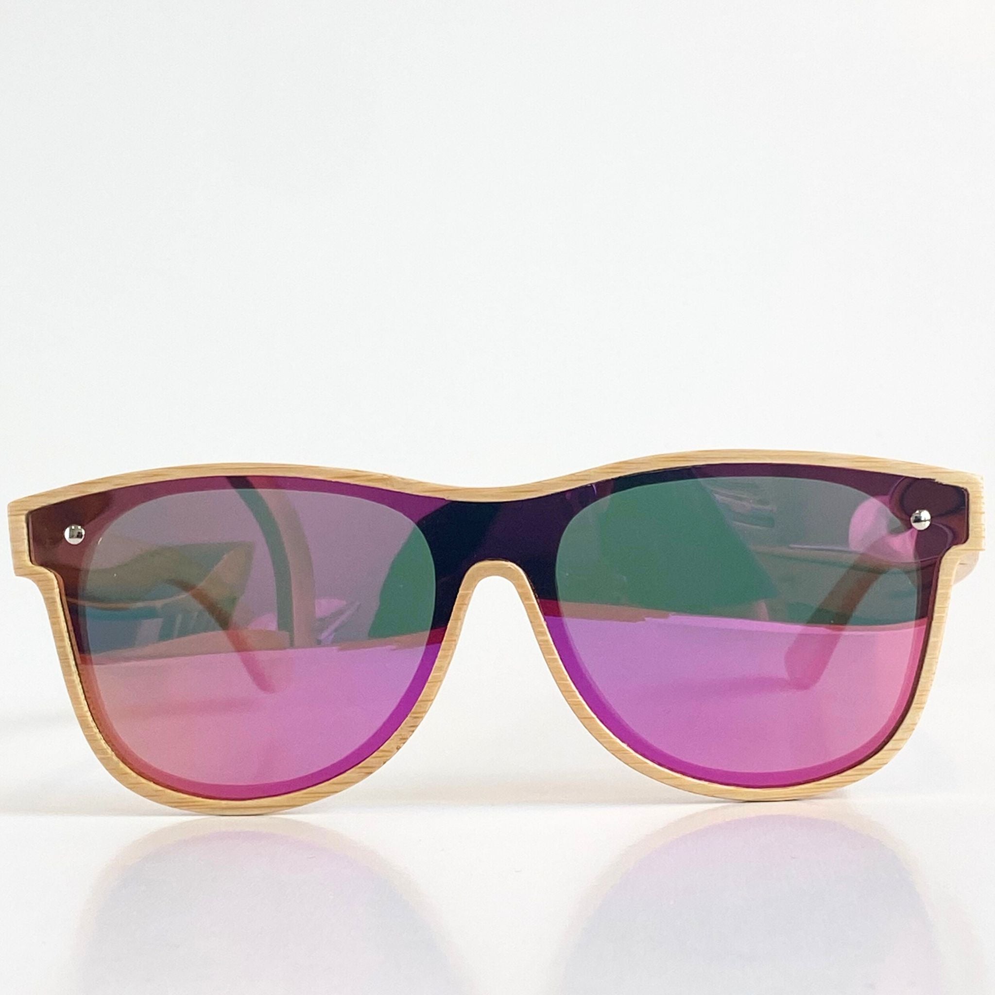 Eastern Outer Alejandra bamboo sunglasses with sleek rectangular frames and natural bamboo temples.