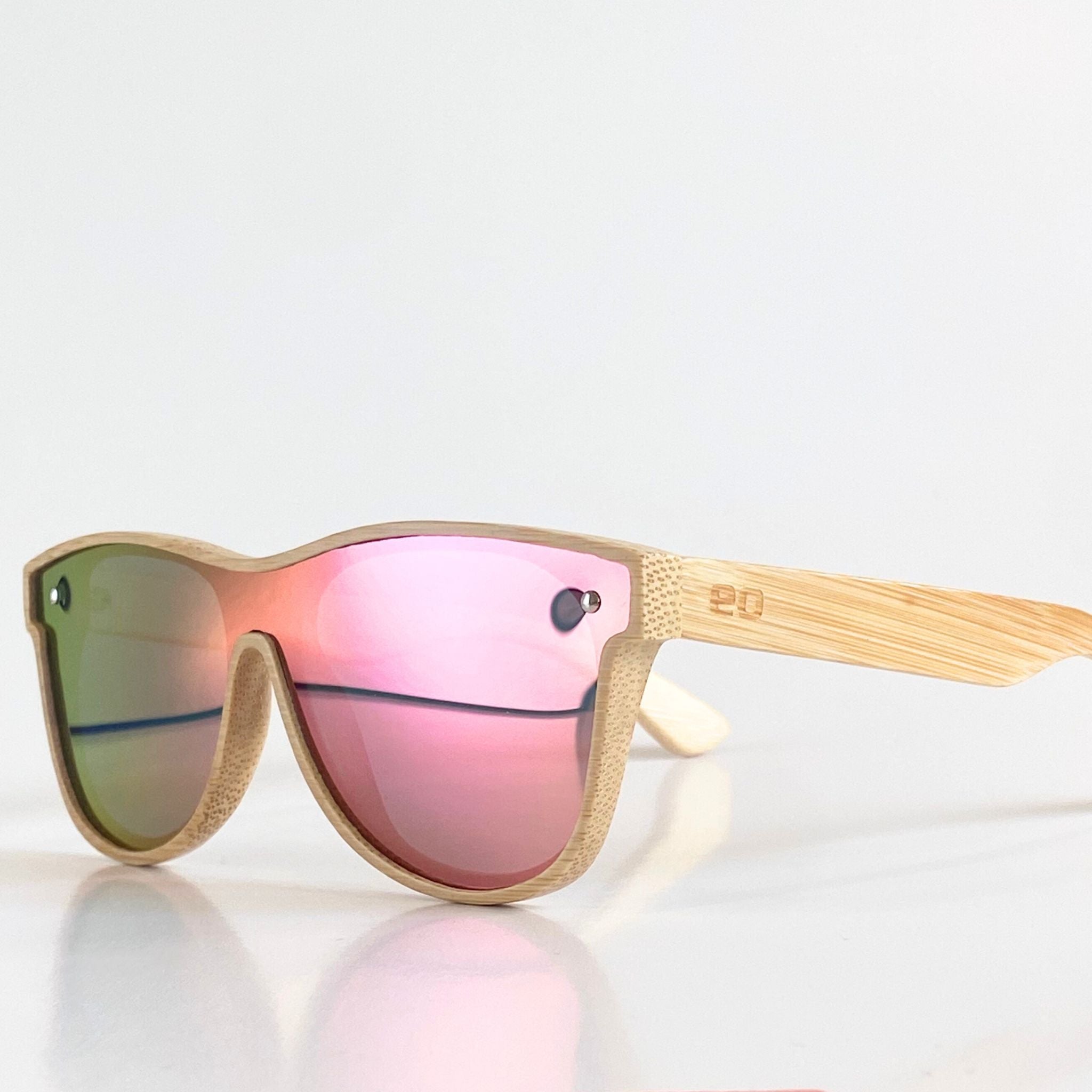 Eastern Outer Alejandra sunglasses in original bamboo with sleek, rectangular frames and natural bamboo arms.