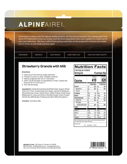 AlpineAire Strawberry Granola with Milk | No-Cook Breakfast Meal - OVERLANDERS Outfitter