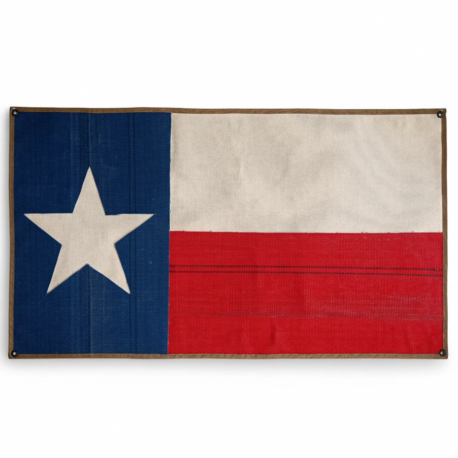 American flag made from fire hose with Texas state design by Recycled Firefighter on white background.