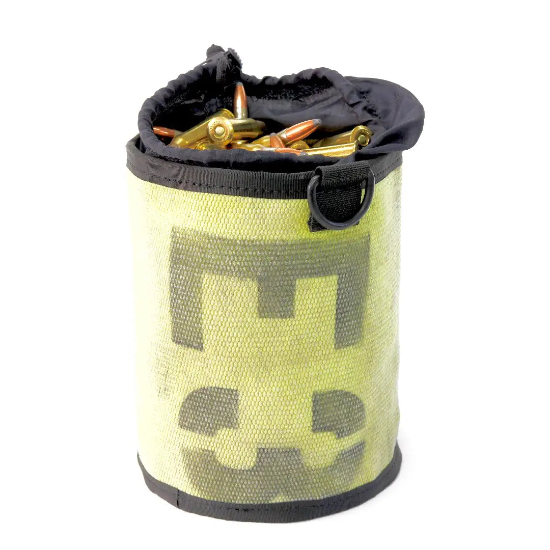 Recycled Firefighter ammo gear bag in durable fabric, featuring multiple pockets and a sturdy design for outdoor use.