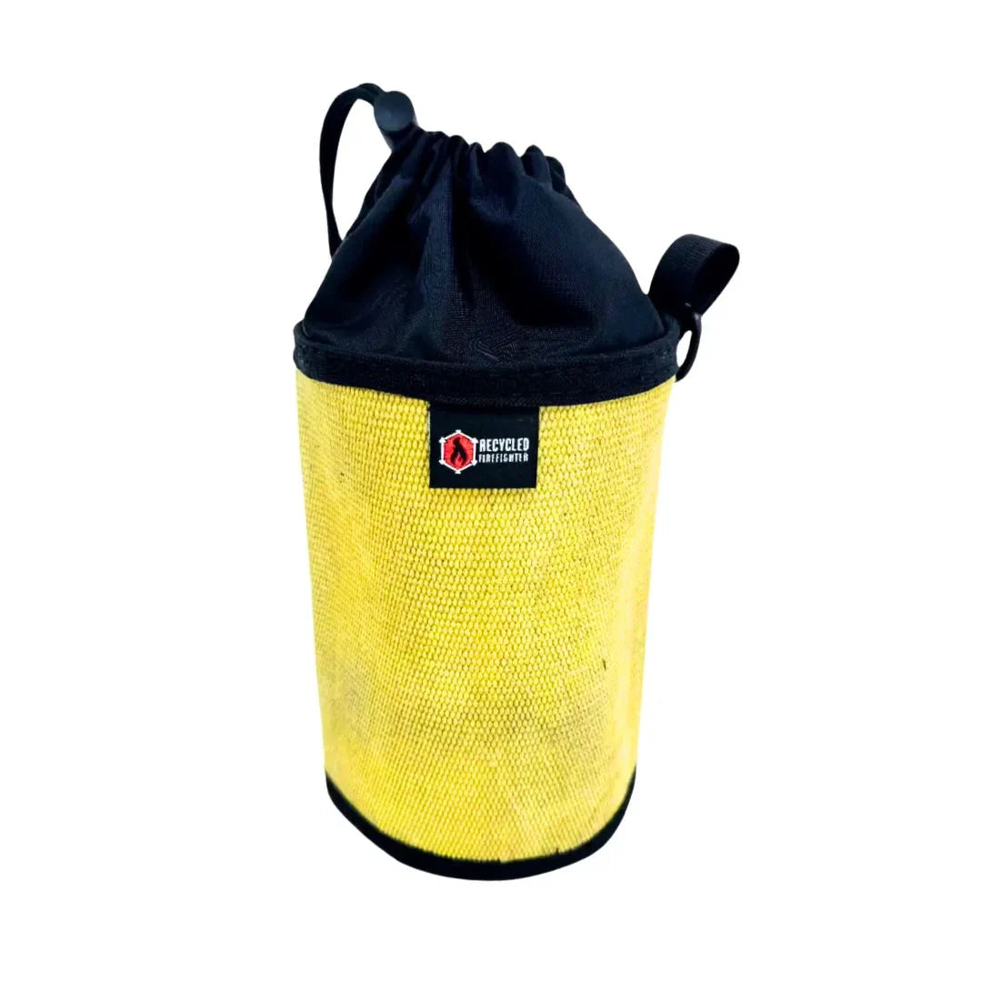 Yellow and black 7-inch Ammo Gear Bag by Recycled Firefighter with sturdy handles and durable material.