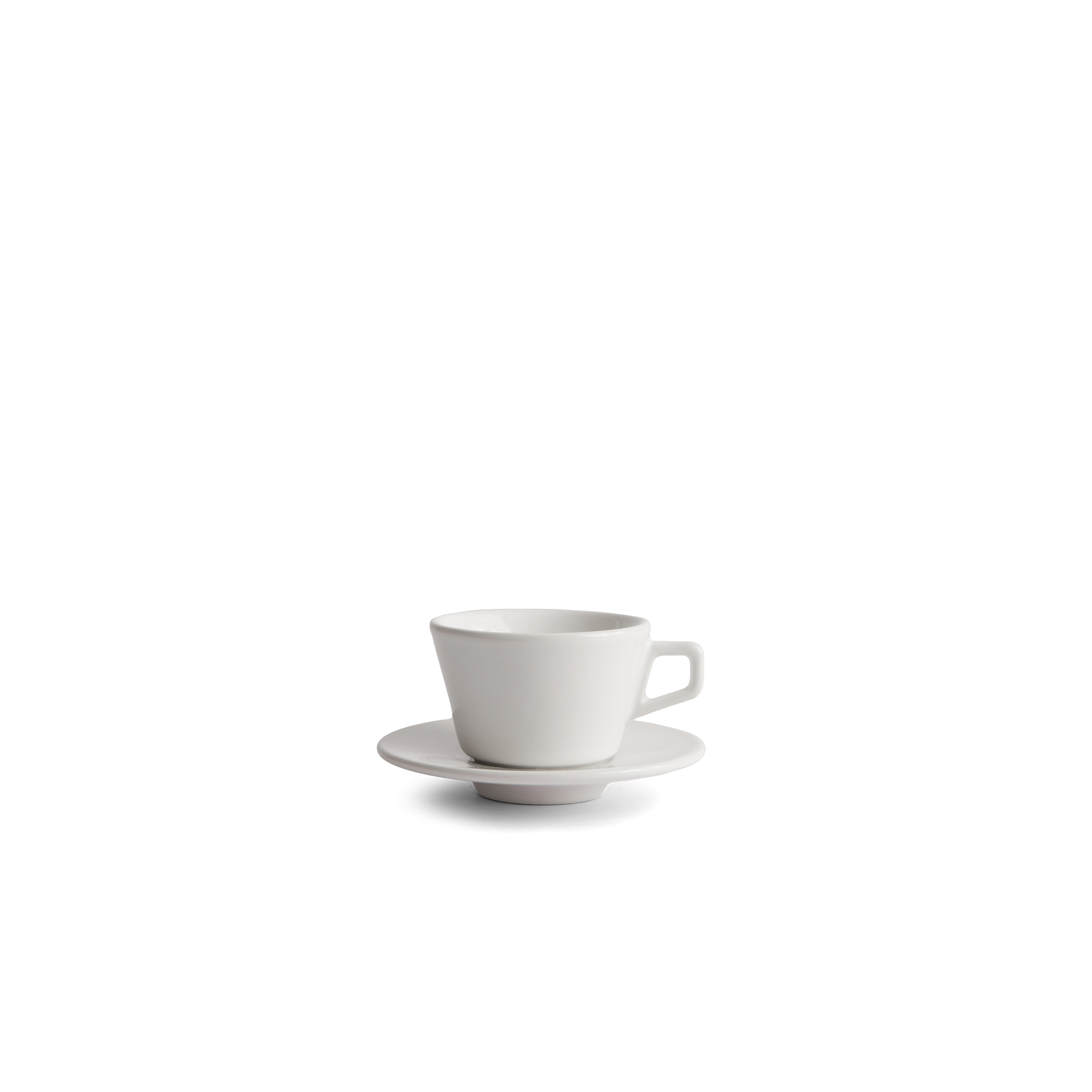 White 3oz espresso cup and saucer set by Created Co., showcasing sleek design and smooth finish.