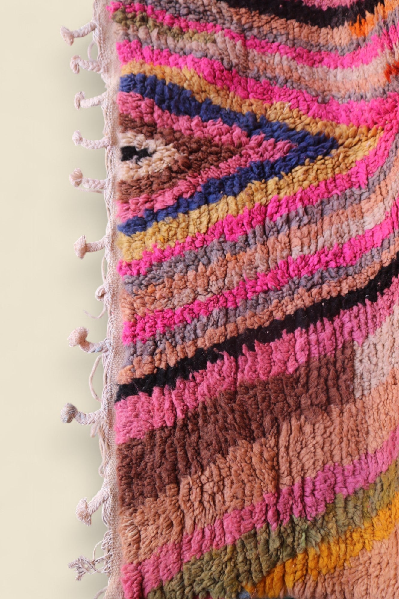 Handmade Moroccan wool Anir Berber rug with abstract design, featuring intricate patterns and natural colors.