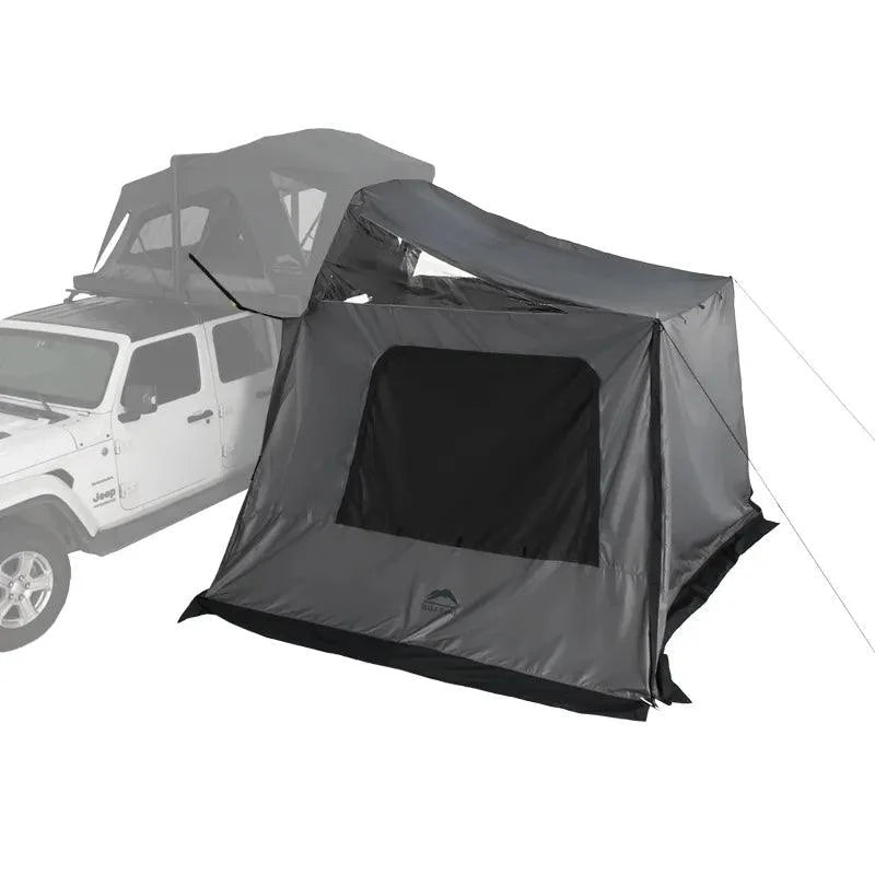 Wild Land annex for OrthFrame side car awning, featuring durable fabric and spacious design for overlanding and roof tent setups.
