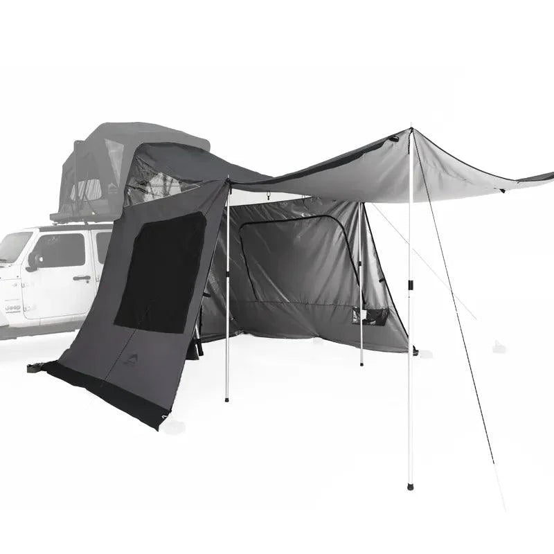 Wild Land Annex for OrthFrame side car awning attached to Summit Explorer roof top tent for overlanding and outdoor camping.