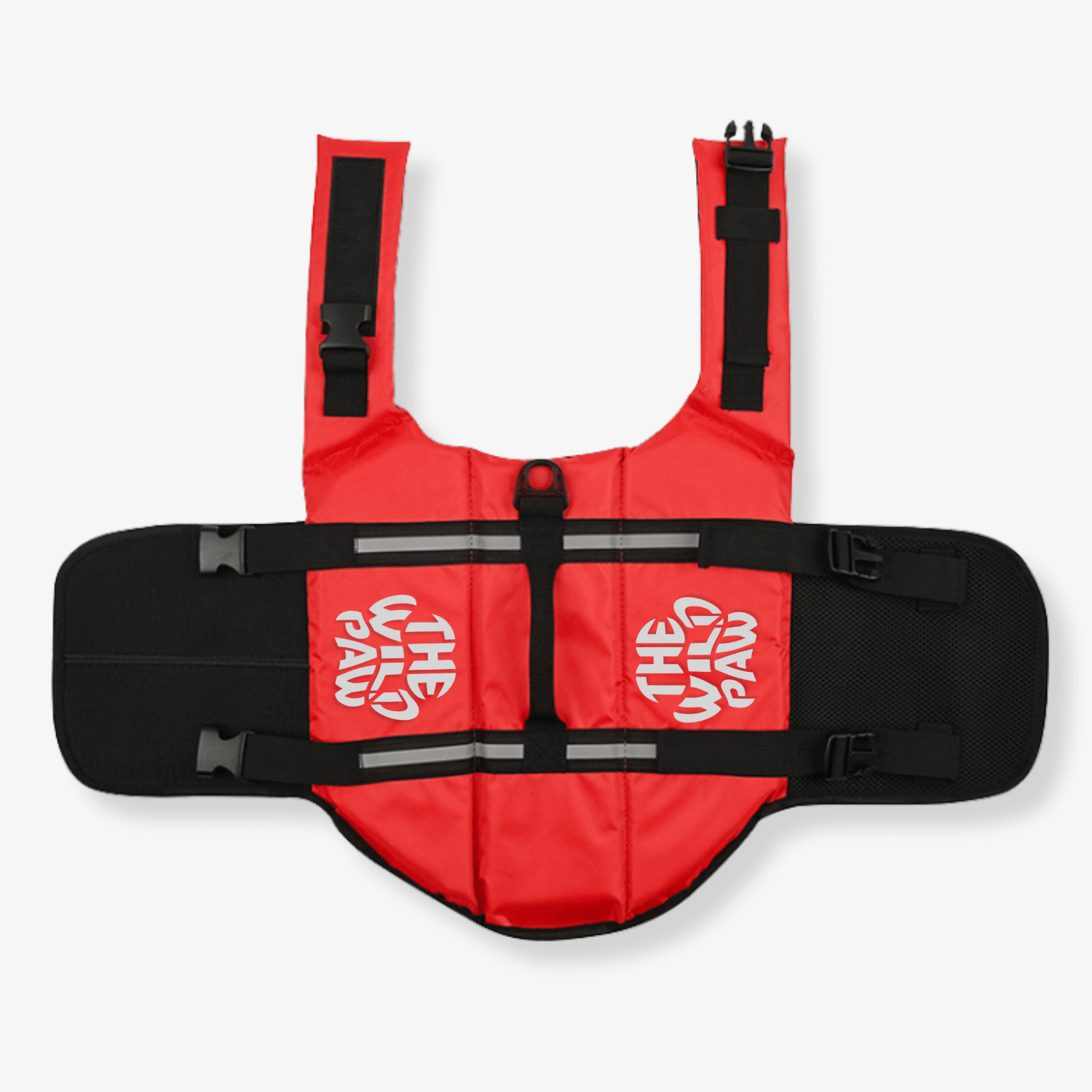 Red AquaGuard Pro Life Jacket by The Wild Paw, adjustable flotation vest designed for safety and comfort during water activities.