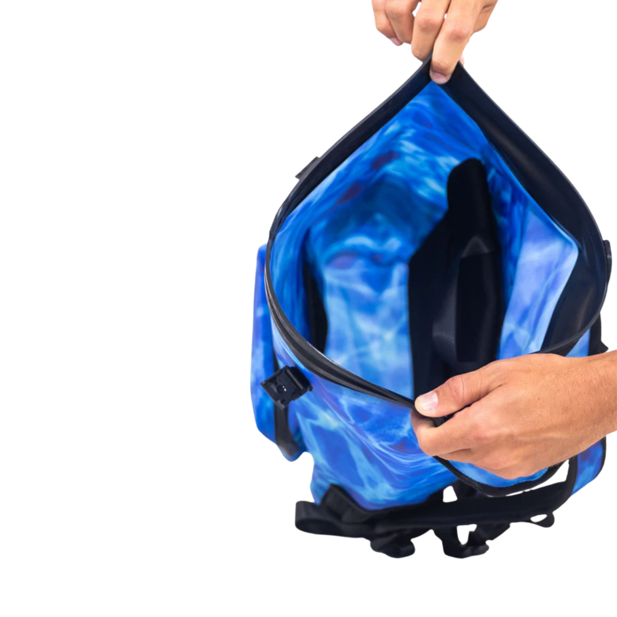 Aqua blue Dry Pocket waterproof floating backpack dry bag for luggage and outdoor water activities.