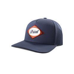 Navy Ariat Diamond Patch trucker cap with mesh back and curved brim, stylish casual headwear for outdoor wear.