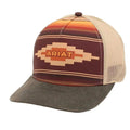 Ariat tan Aztec trucker cap with mesh back and embroidered front design, casual headwear for outdoor and everyday wear.