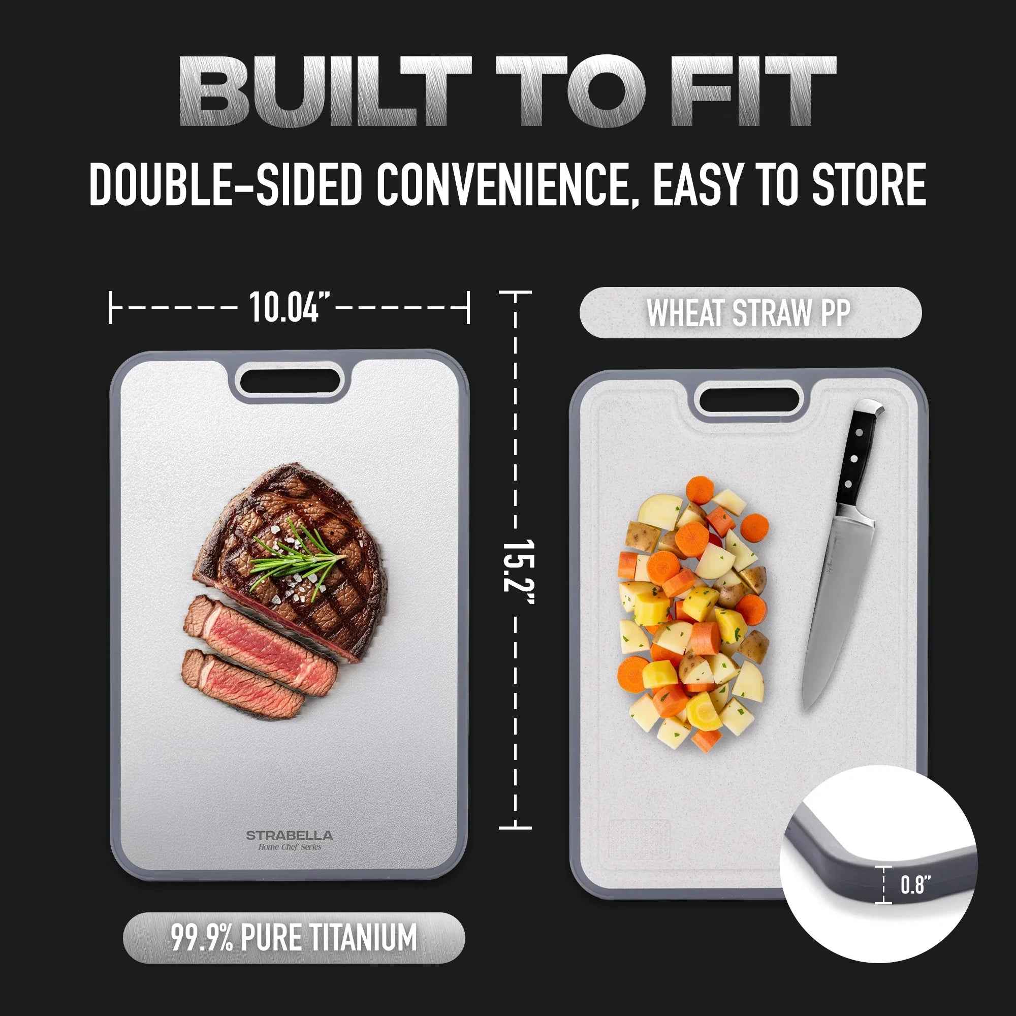 Strabella-Home titanium cutting board with antibacterial surface and scratch-resistant finish, ideal for meal prep and food safety.