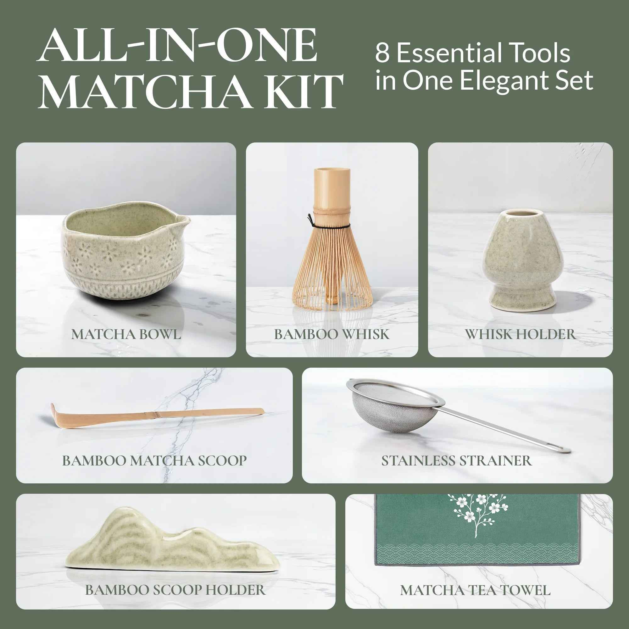 Strabella-Home matcha whisk set with bamboo whisk and ceramic bowl, ideal for preparing traditional Japanese matcha tea.