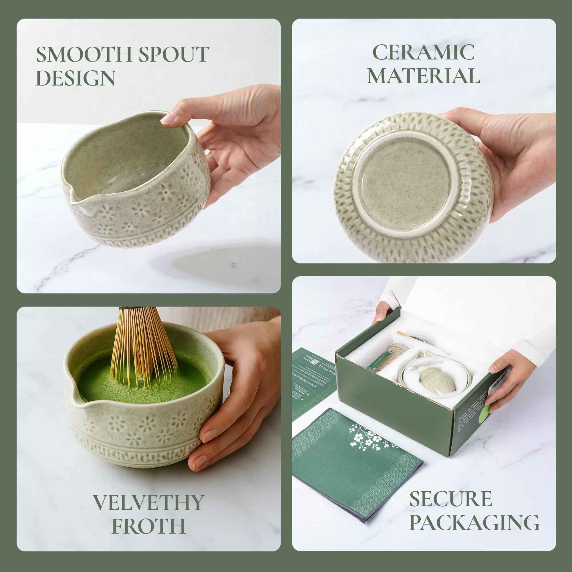 Strabella-Home Matcha Whisk Set with bamboo whisk and ceramic bowl for preparing matcha tea, ideal for holiday gift presentation.