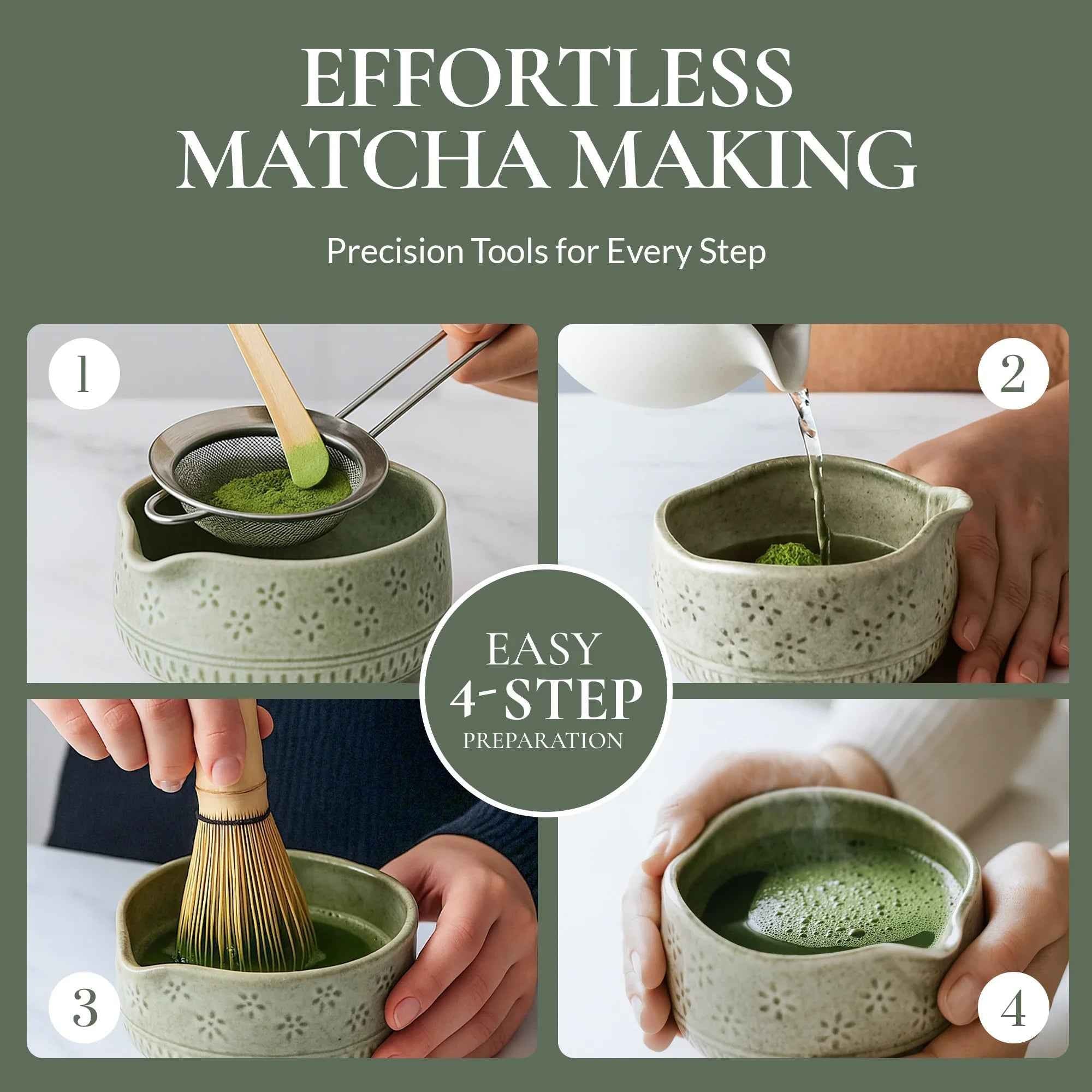 Strabella Matcha whisk set with bamboo whisk and ceramic bowl for preparing traditional matcha tea.